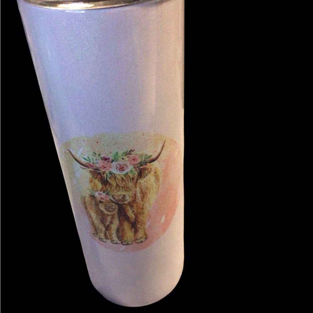 Floral Highland Cow Tumbler
